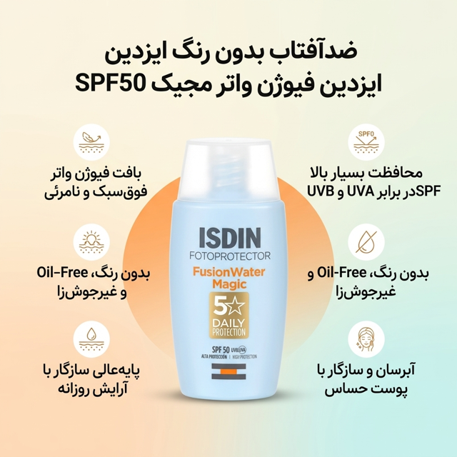 ضدآفتاب بدون رنگ ایزدین فیوژن واتر مجیک SPF50